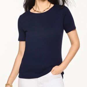 Talbots 100% Pima Cotton Crewneck Tee Indigo Blue Soft Short Sleeve T-Shirt Lg
